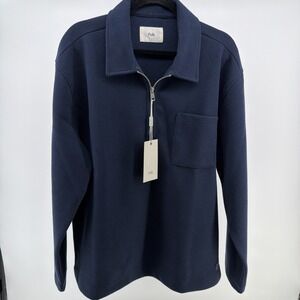 NWT Folk Men's 1/4 Zip Pullover 100% Polyester Navy Pullover Jacket Sz L